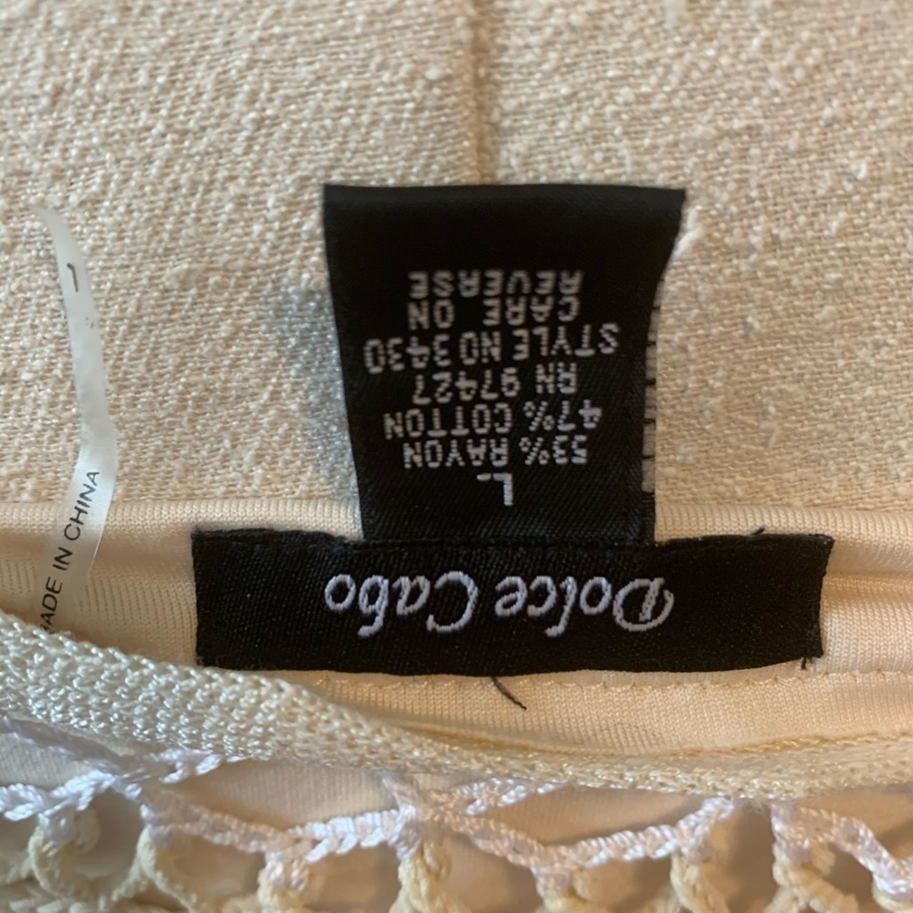New! Dolce Cabo cream short sleeve scoop neck crochet macrame top L - Picture 4 of 7